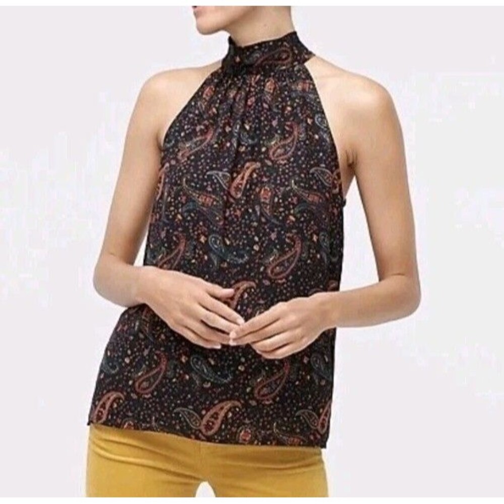J Crew Women's 14 Blouse  Top Paisley Multi Color Tie-Neck  Sleeveless